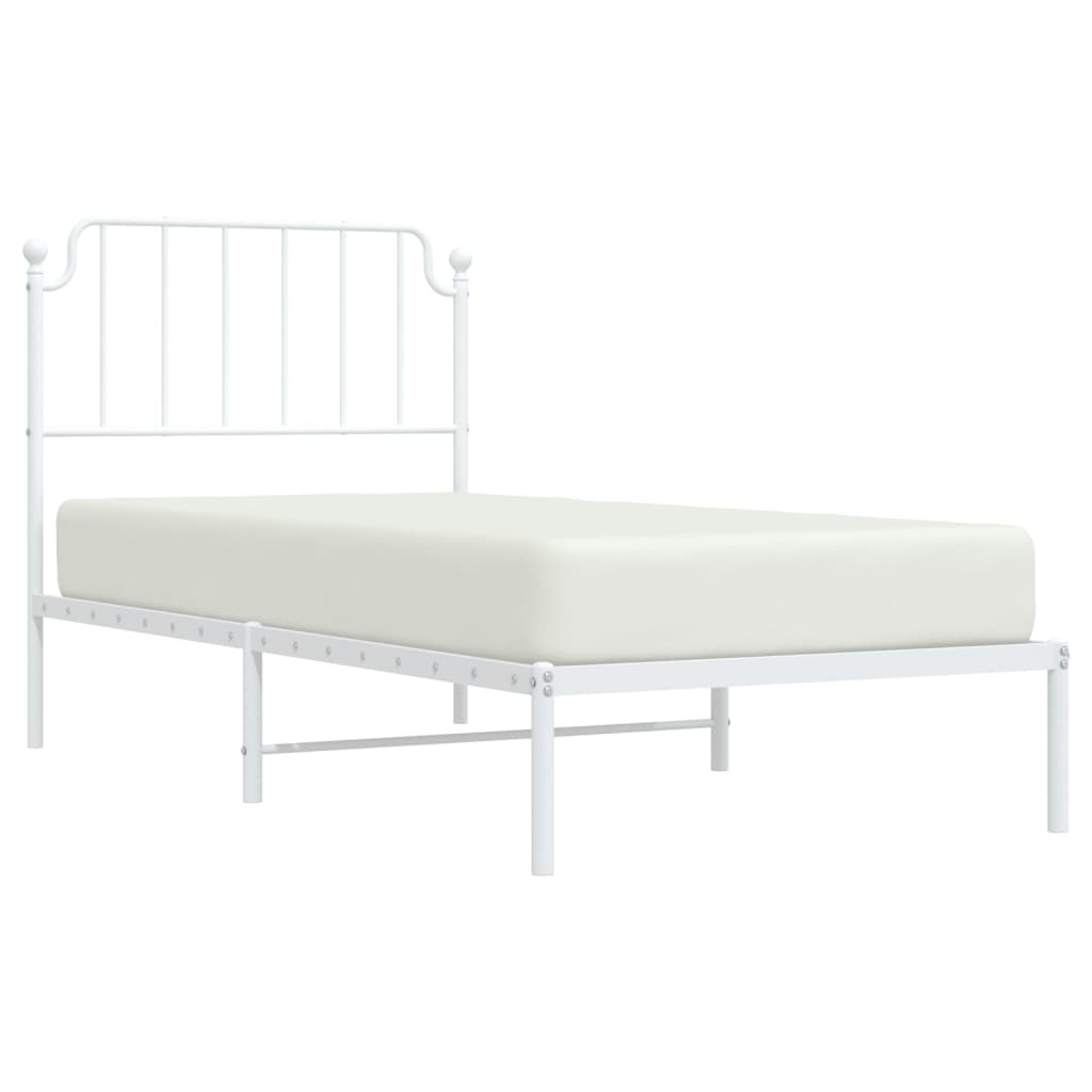 White Metal Bed Frame with Headboard - No Mattress 90x200cm