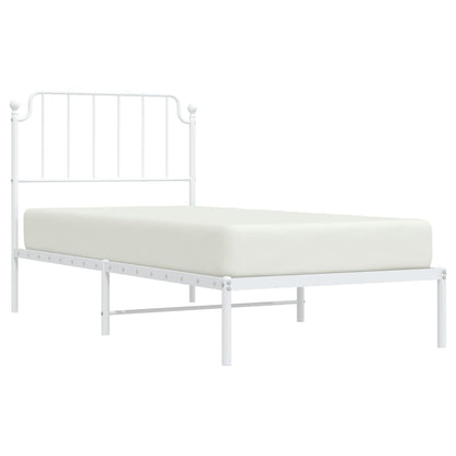 White Metal Bed Frame with Headboard - No Mattress 90x200cm