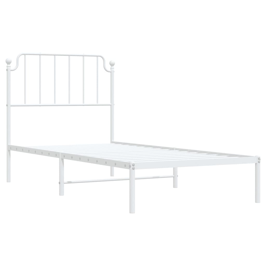 White Metal Bed Frame with Headboard - No Mattress 90x200cm