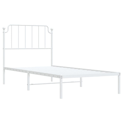 White Metal Bed Frame with Headboard - No Mattress 90x200cm