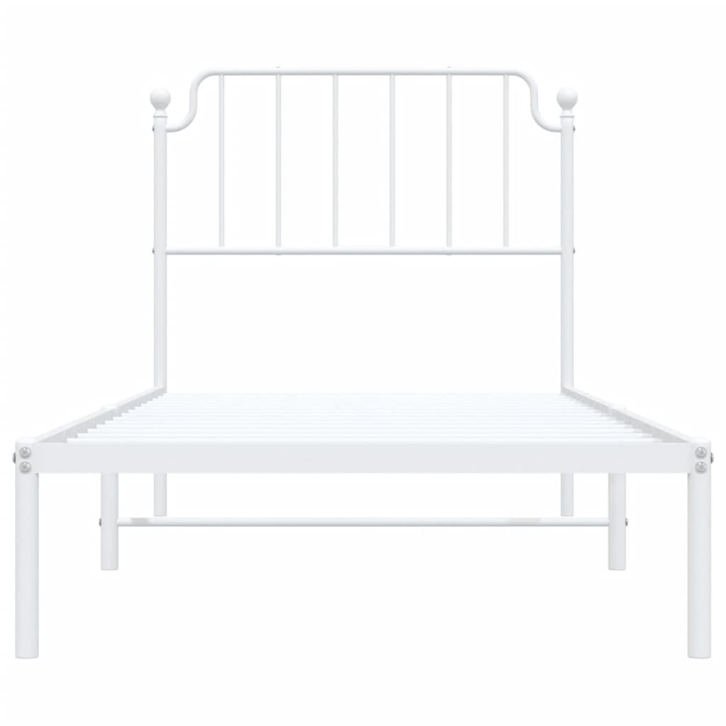 White Metal Bed Frame with Headboard - No Mattress 90x200cm