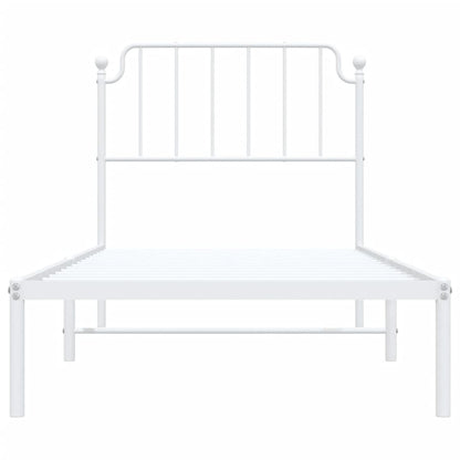White Metal Bed Frame with Headboard - No Mattress 90x200cm