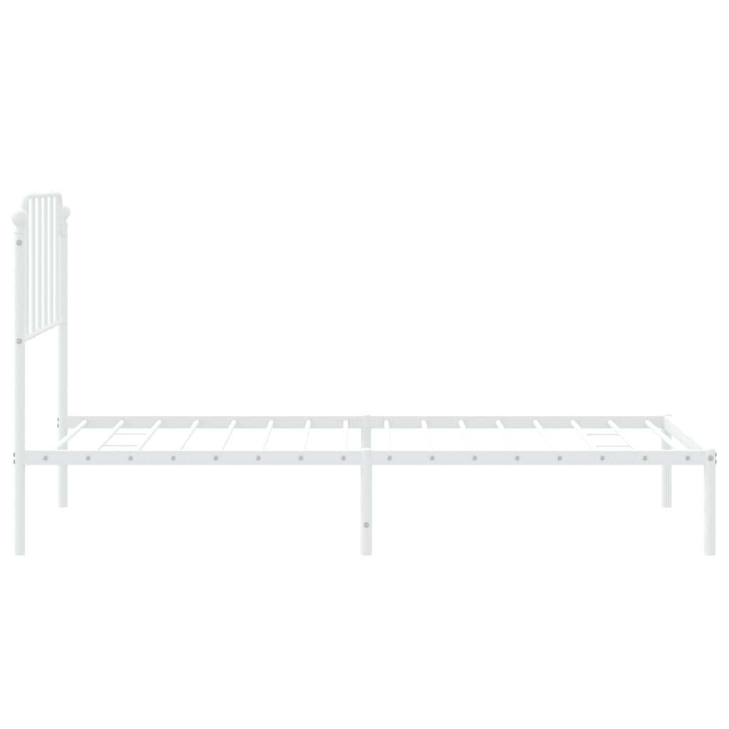 White Metal Bed Frame with Headboard - No Mattress 90x200cm