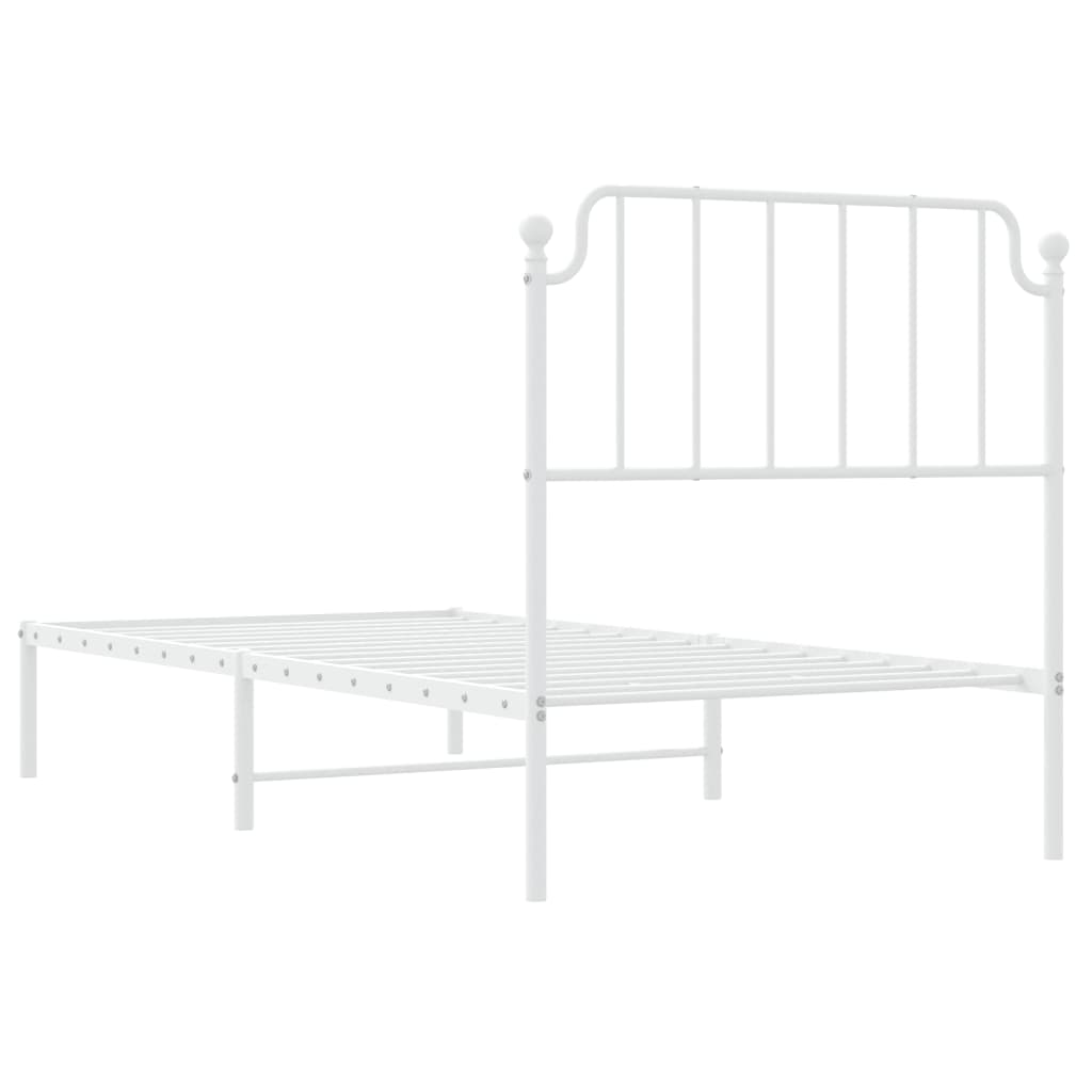 White Metal Bed Frame with Headboard - No Mattress 90x200cm