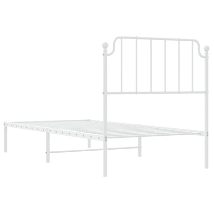 White Metal Bed Frame with Headboard - No Mattress 90x200cm