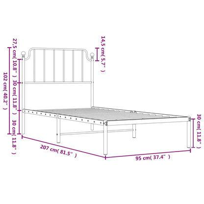 White Metal Bed Frame with Headboard - No Mattress 90x200cm