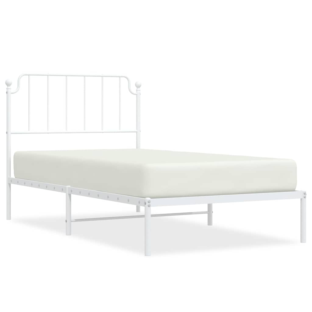 White Metal Bed Frame with Headboard - 100x190cm (No Mattress)