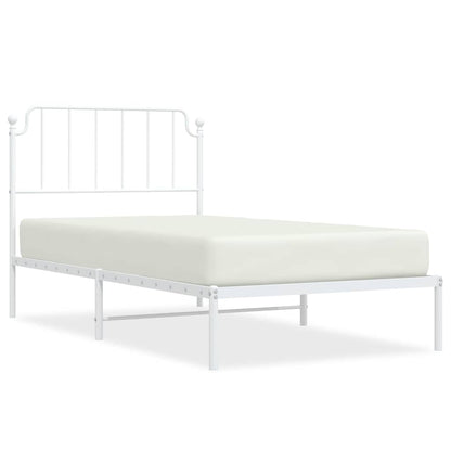 White Metal Bed Frame with Headboard - 100x190cm (No Mattress)