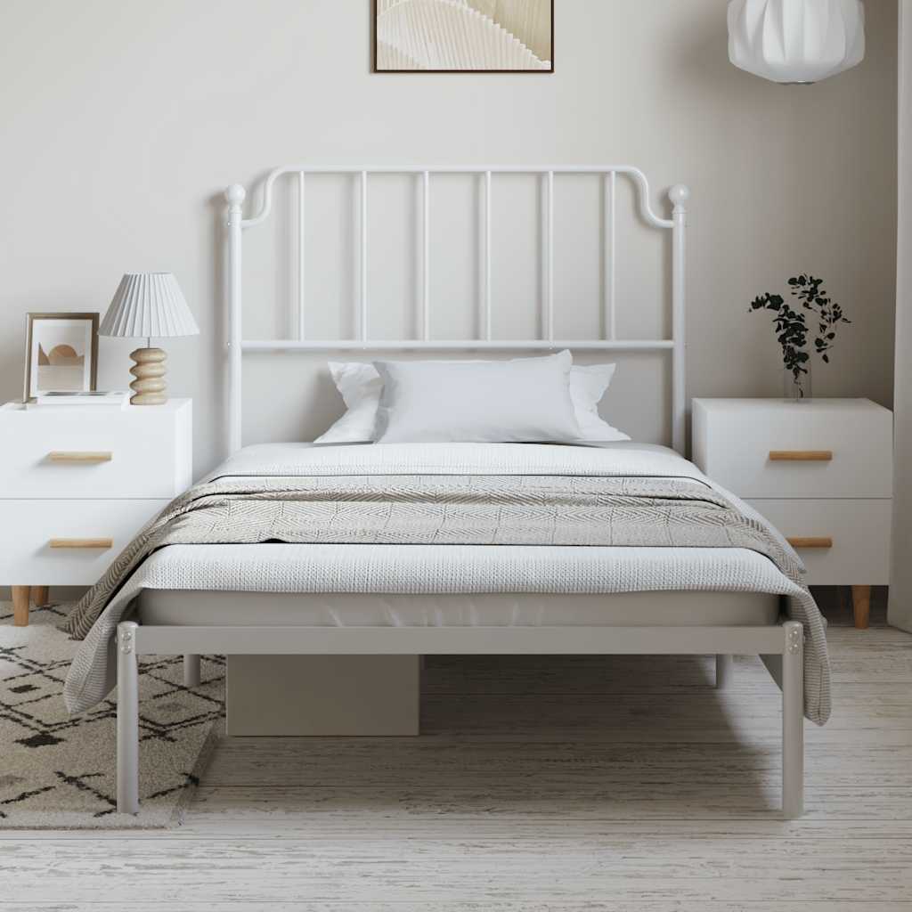 White Metal Bed Frame with Headboard - 100x190cm (No Mattress)