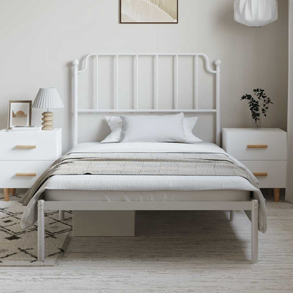 White Metal Bed Frame with Headboard - 100x190cm (No Mattress)