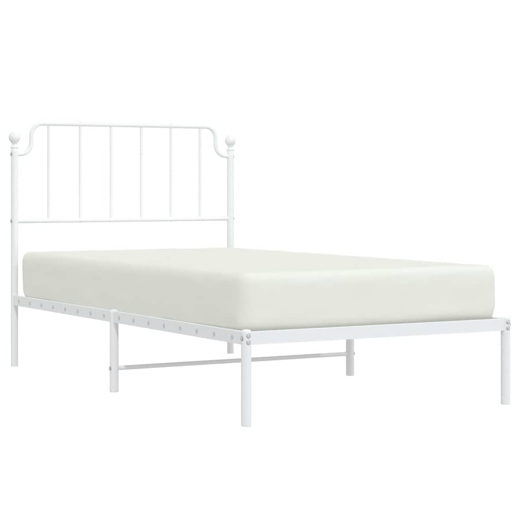 White Metal Bed Frame with Headboard - 100x190cm (No Mattress)