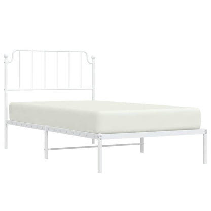 White Metal Bed Frame with Headboard - 100x190cm (No Mattress)