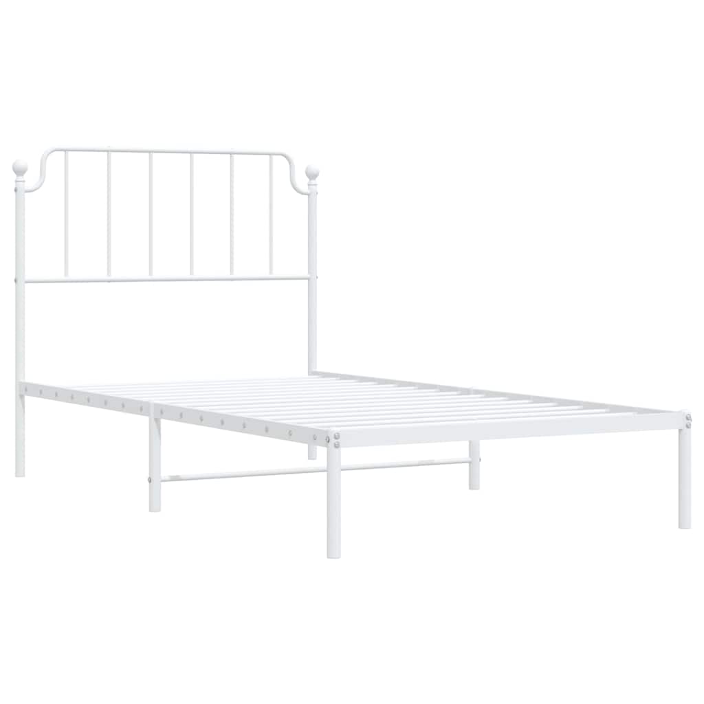 White Metal Bed Frame with Headboard - 100x190cm (No Mattress)