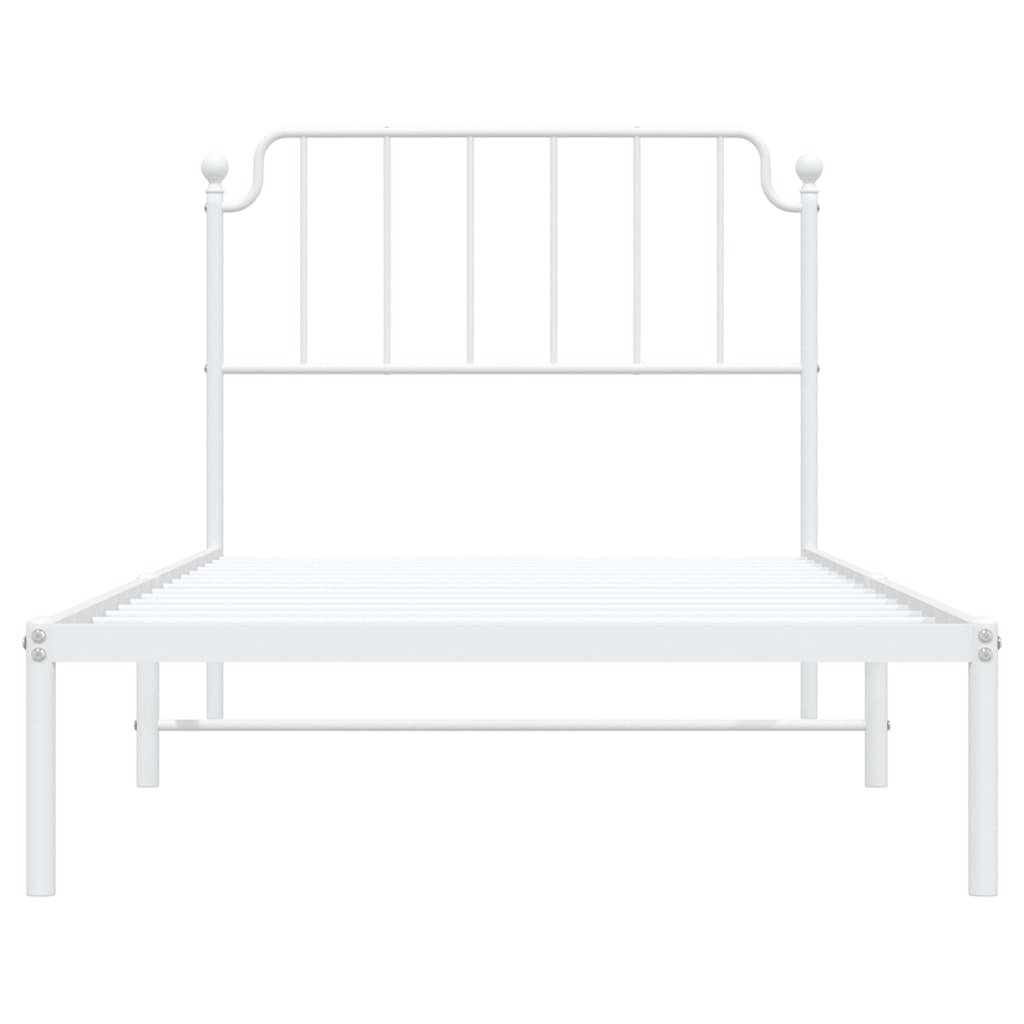 White Metal Bed Frame with Headboard - 100x190cm (No Mattress)