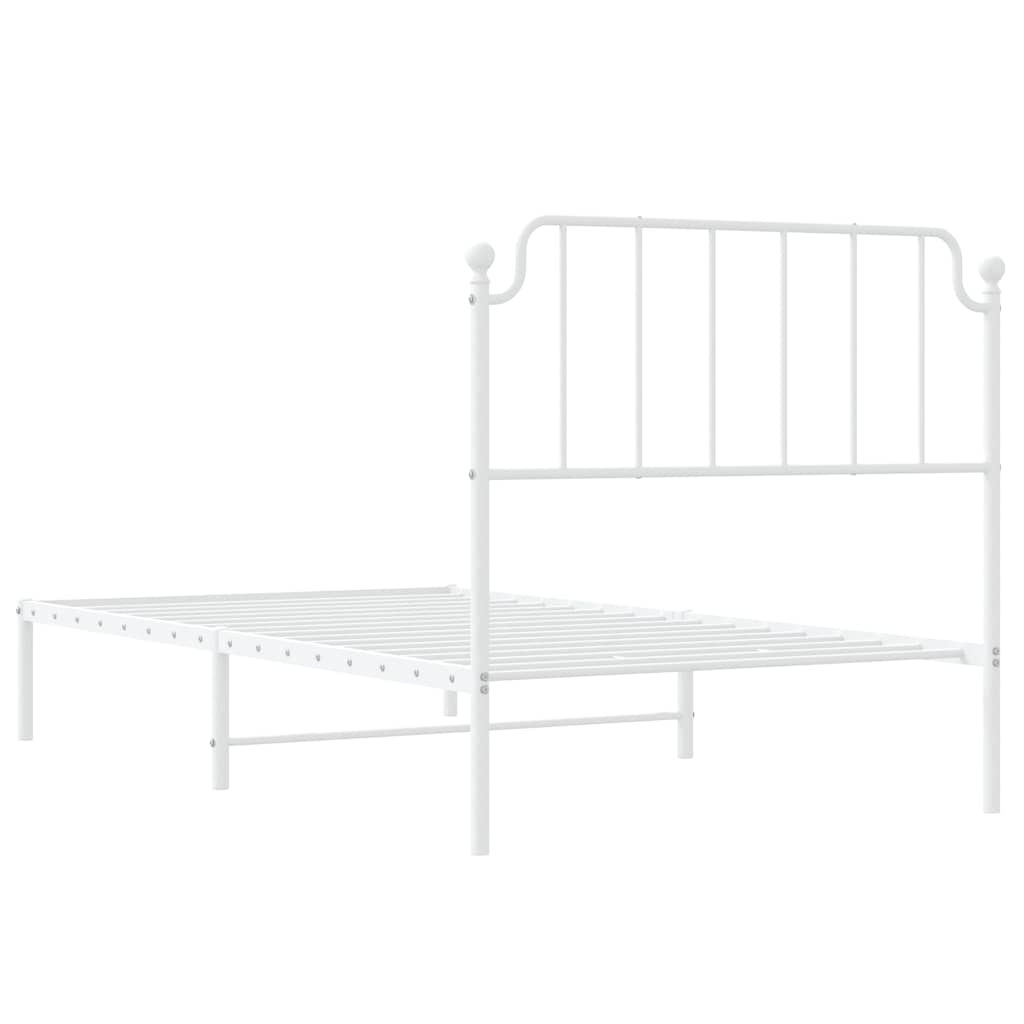 White Metal Bed Frame with Headboard - 100x190cm (No Mattress)