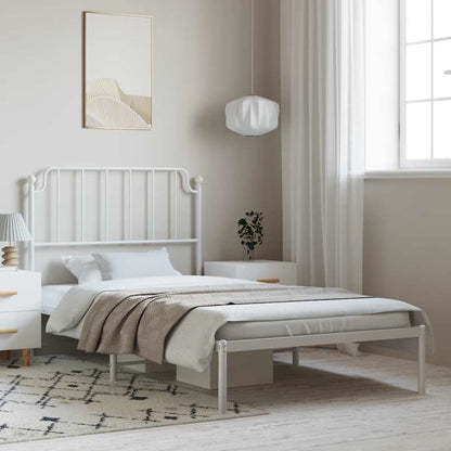 White Metal Bed Frame with Headboard - 100x190cm (No Mattress)