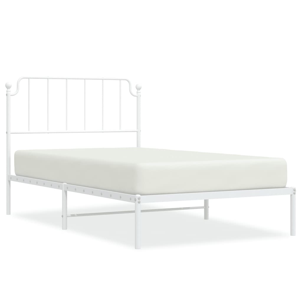 White Metal Bed Frame with Headboard - 107x203cm Sturdy Design