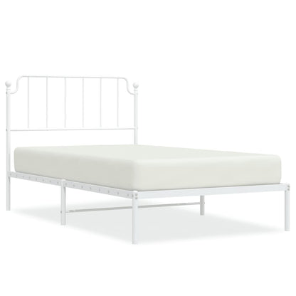 White Metal Bed Frame with Headboard - 107x203cm Sturdy Design