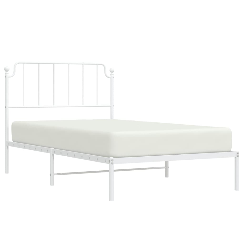 White Metal Bed Frame with Headboard - 107x203cm Sturdy Design