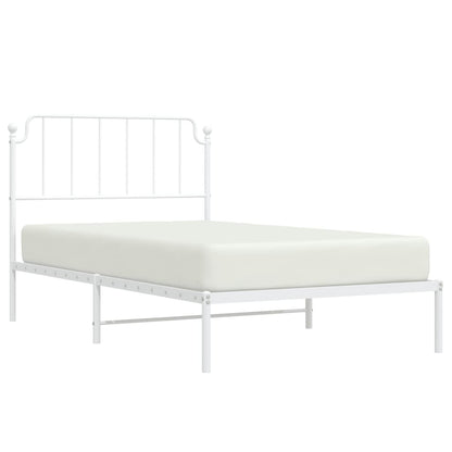 White Metal Bed Frame with Headboard - 107x203cm Sturdy Design