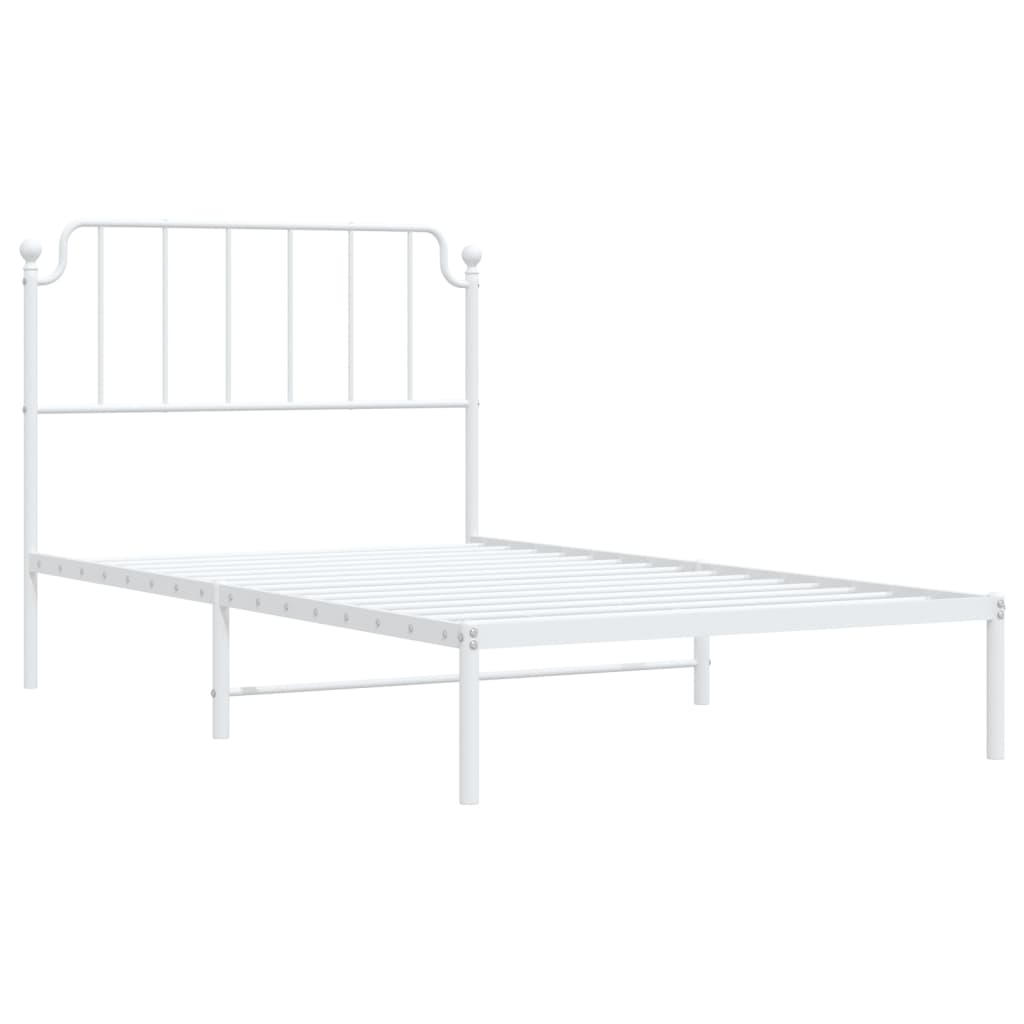 White Metal Bed Frame with Headboard - 107x203cm Sturdy Design