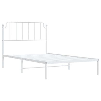White Metal Bed Frame with Headboard - 107x203cm Sturdy Design