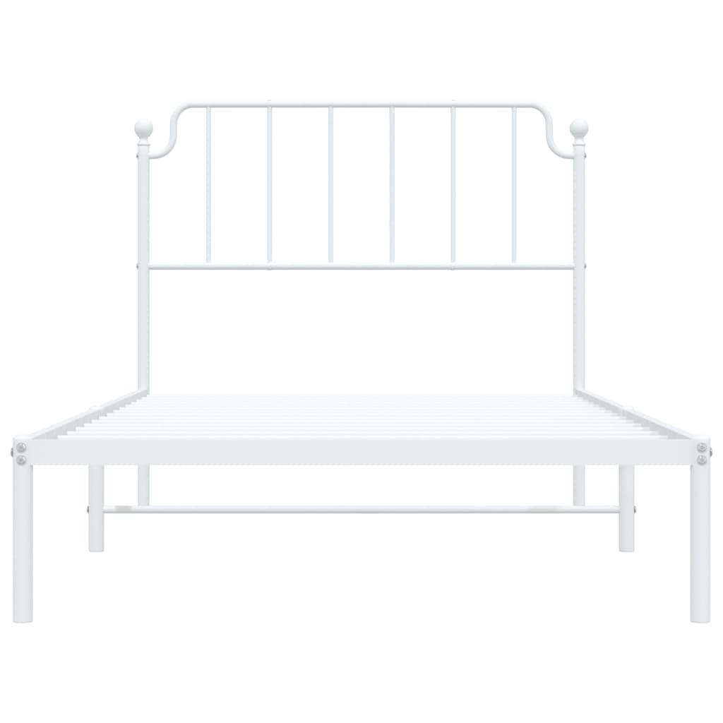 White Metal Bed Frame with Headboard - 107x203cm Sturdy Design
