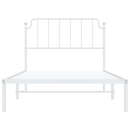 White Metal Bed Frame with Headboard - 107x203cm Sturdy Design