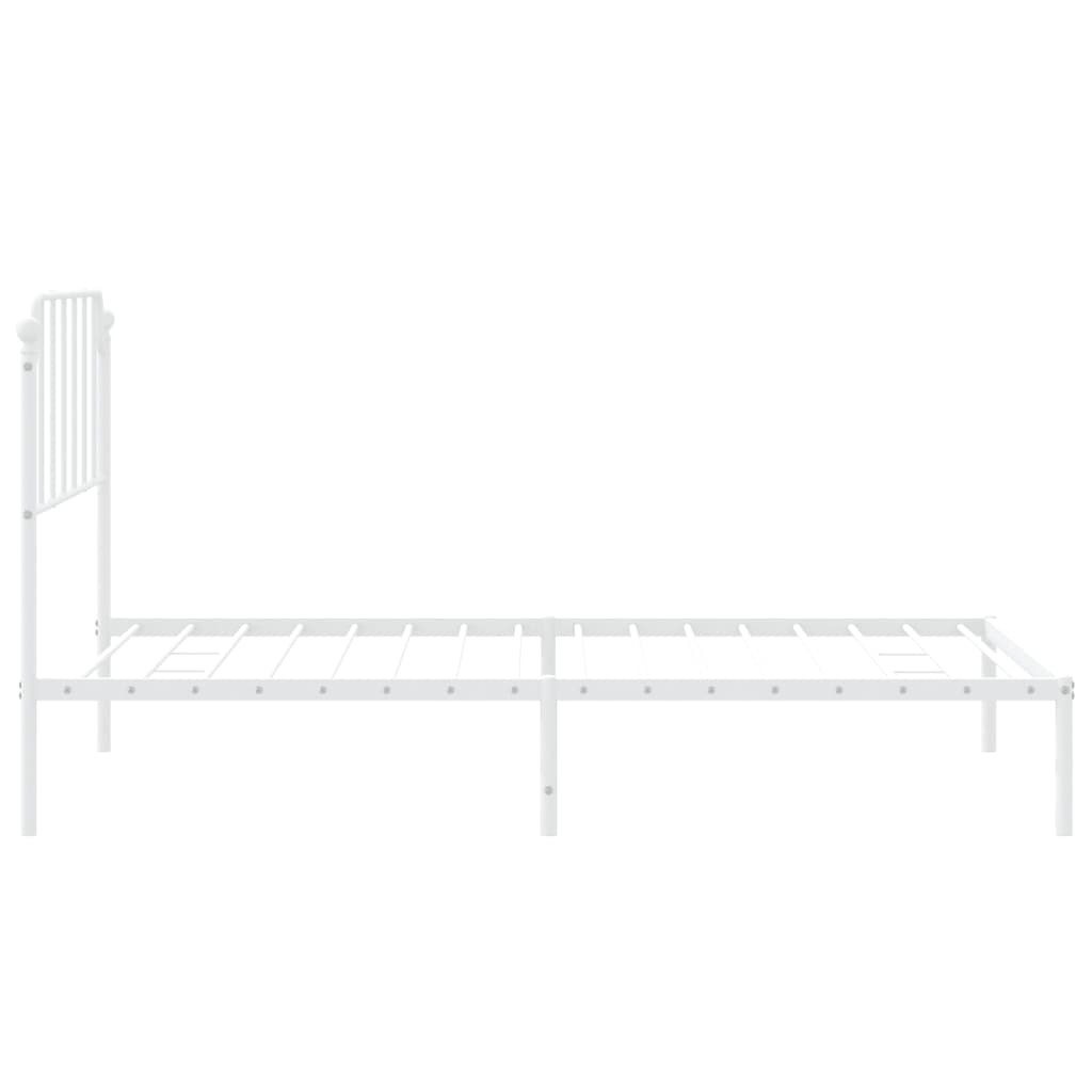 White Metal Bed Frame with Headboard - 107x203cm Sturdy Design