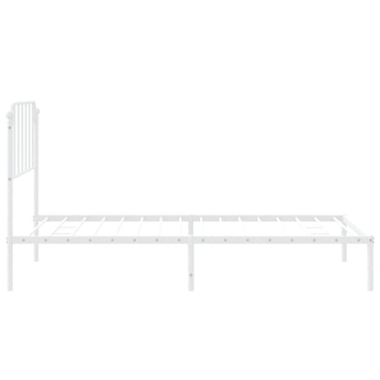White Metal Bed Frame with Headboard - 107x203cm Sturdy Design