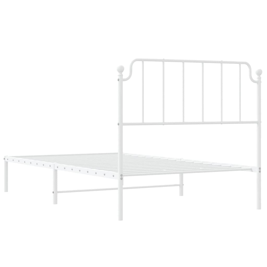 White Metal Bed Frame with Headboard - 107x203cm Sturdy Design