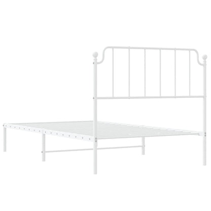 White Metal Bed Frame with Headboard - 107x203cm Sturdy Design