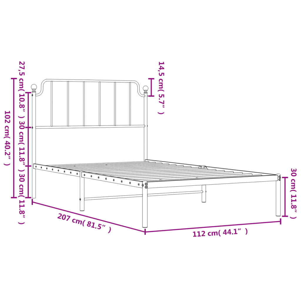 White Metal Bed Frame with Headboard - 107x203cm Sturdy Design