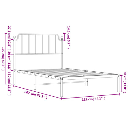 White Metal Bed Frame with Headboard - 107x203cm Sturdy Design