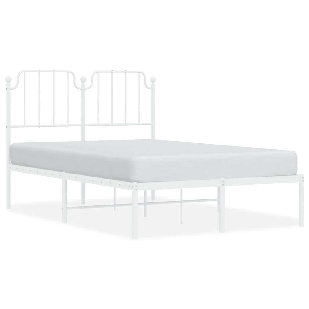 White Metal Bed Frame with Headboard, 120x190cm, No Mattress