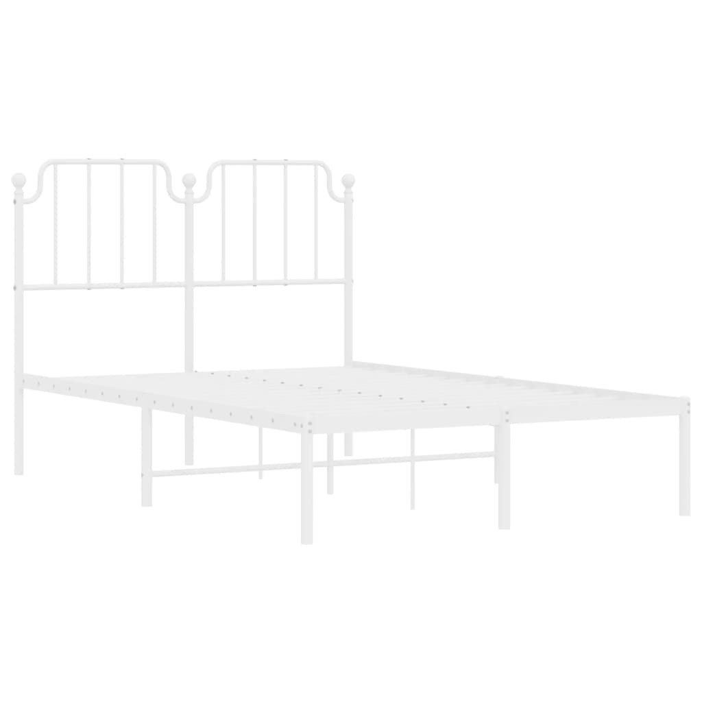 White Metal Bed Frame with Headboard, 120x190cm, No Mattress
