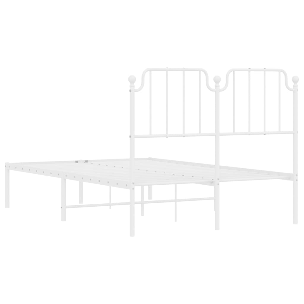 White Metal Bed Frame with Headboard, 120x190cm, No Mattress