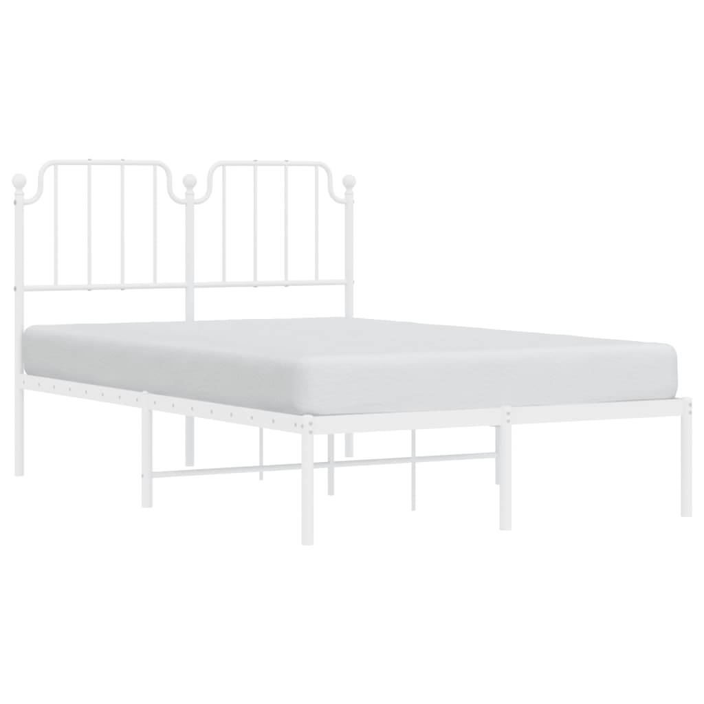 White Metal Bed Frame with Headboard, 120x200cm, No Mattress