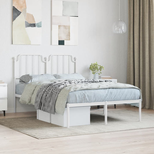 White Metal Bed Frame with Headboard, 120x200cm, No Mattress