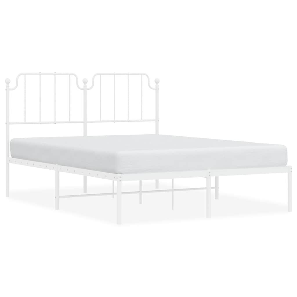 White Metal Bed Frame with Headboard, 135x190cm - No Mattress