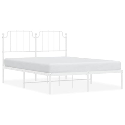 White Metal Bed Frame with Headboard, 135x190cm - No Mattress