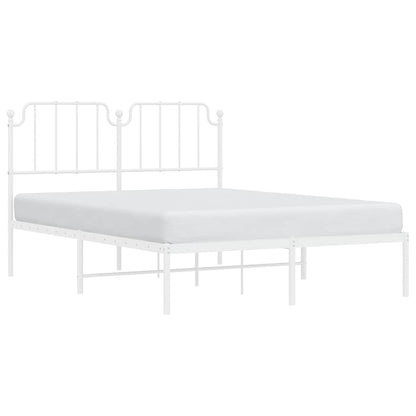 White Metal Bed Frame with Headboard, 135x190cm - No Mattress