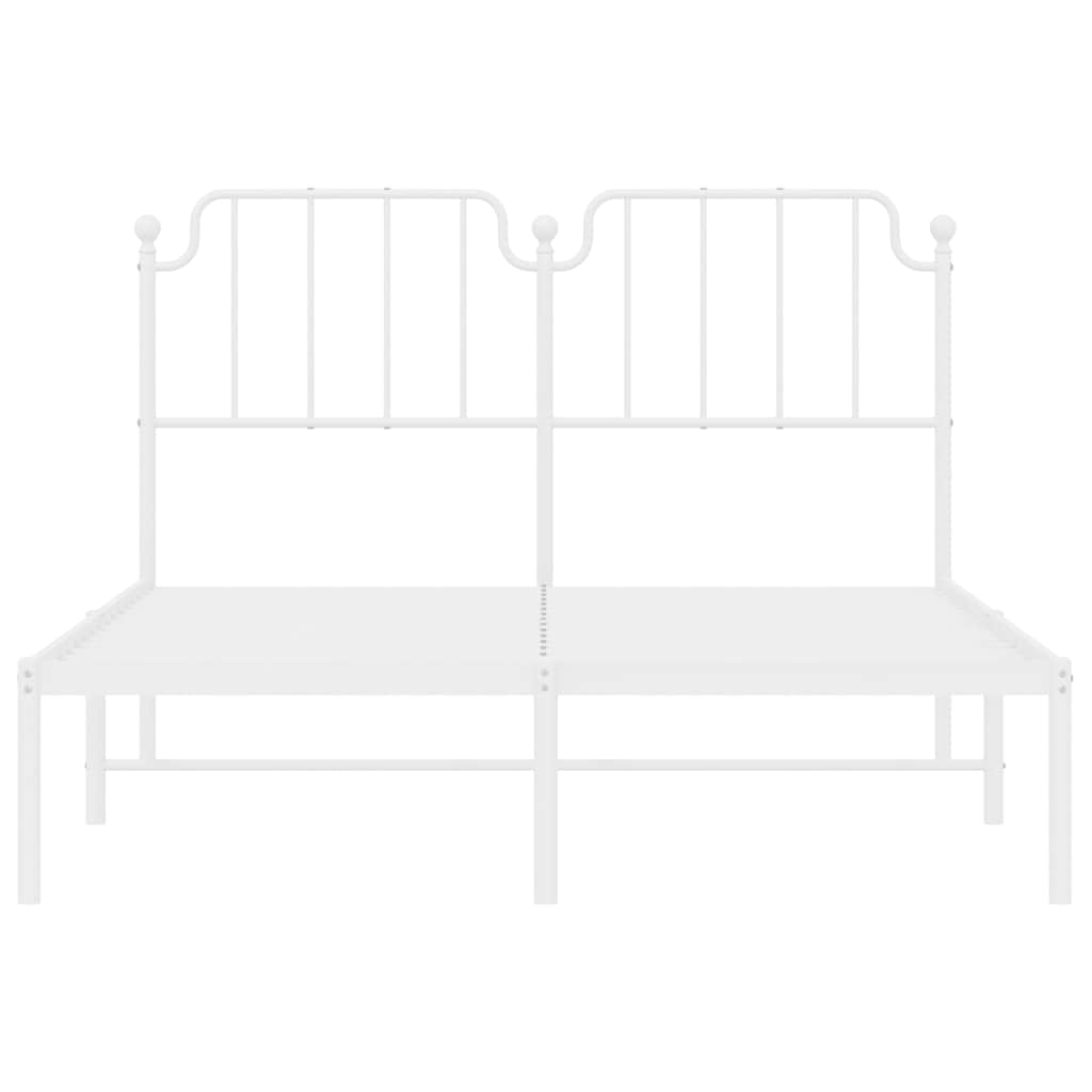 White Metal Bed Frame with Headboard, 135x190cm - No Mattress