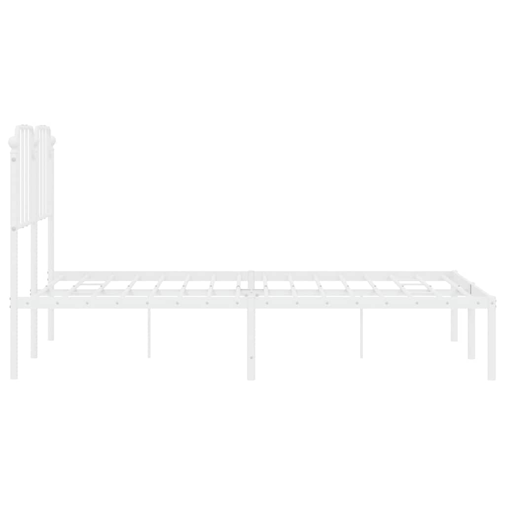 White Metal Bed Frame with Headboard, 135x190cm - No Mattress