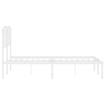 White Metal Bed Frame with Headboard, 135x190cm - No Mattress