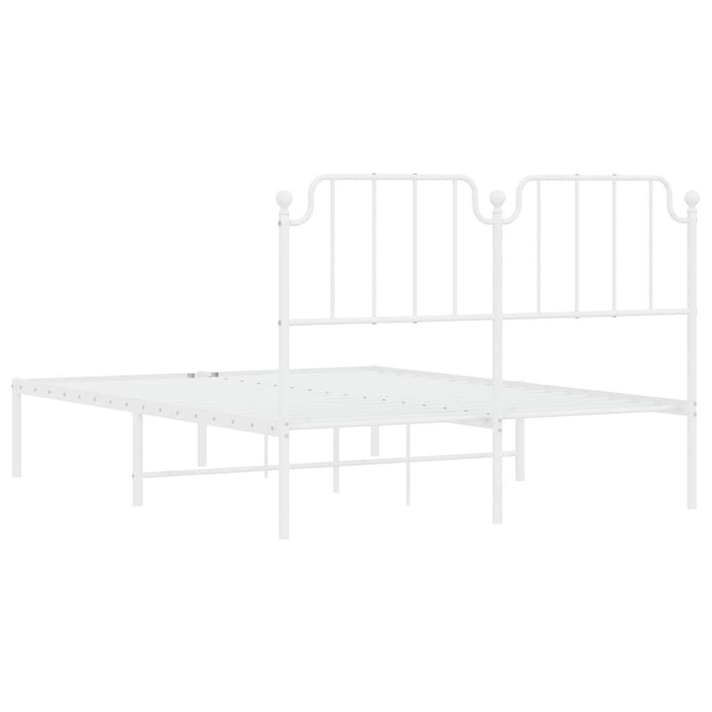 White Metal Bed Frame with Headboard, 135x190cm - No Mattress