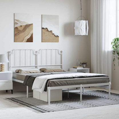 White Metal Bed Frame with Headboard, 135x190cm - No Mattress