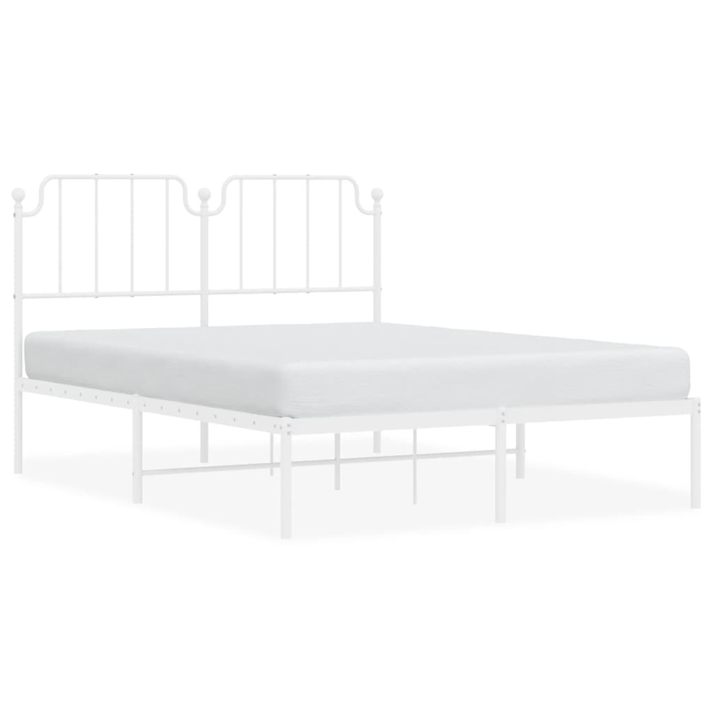 Elegant White Metal Bed Frame with Headboard 140x190cm