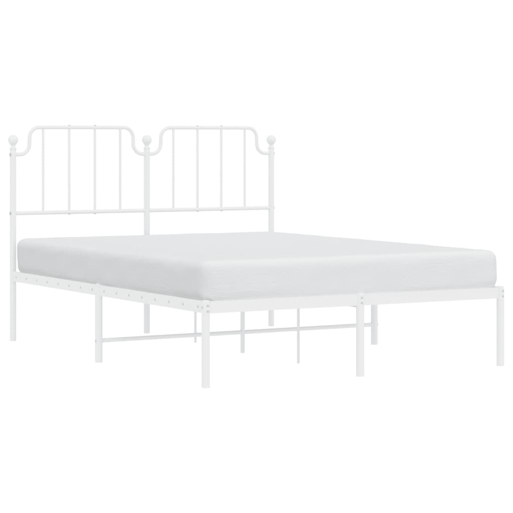Elegant White Metal Bed Frame with Headboard 140x190cm