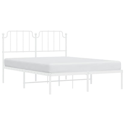Elegant White Metal Bed Frame with Headboard 140x190cm